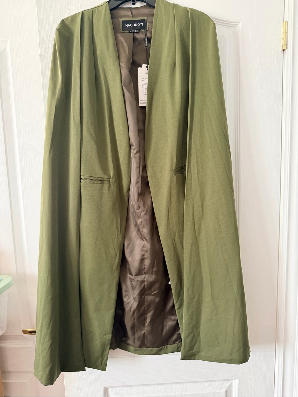 HAODUOYI Olive Green Longline Cape Blazer Jacket – US 12 / Large